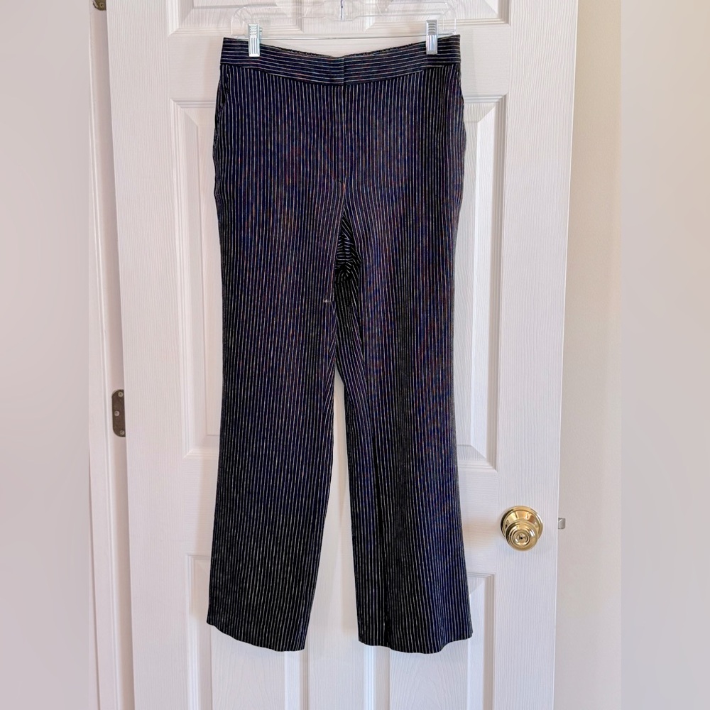 DKNY Linen Blend Wide Leg Pinstripe Pants Preppy Office Summer Hamptons Size 8